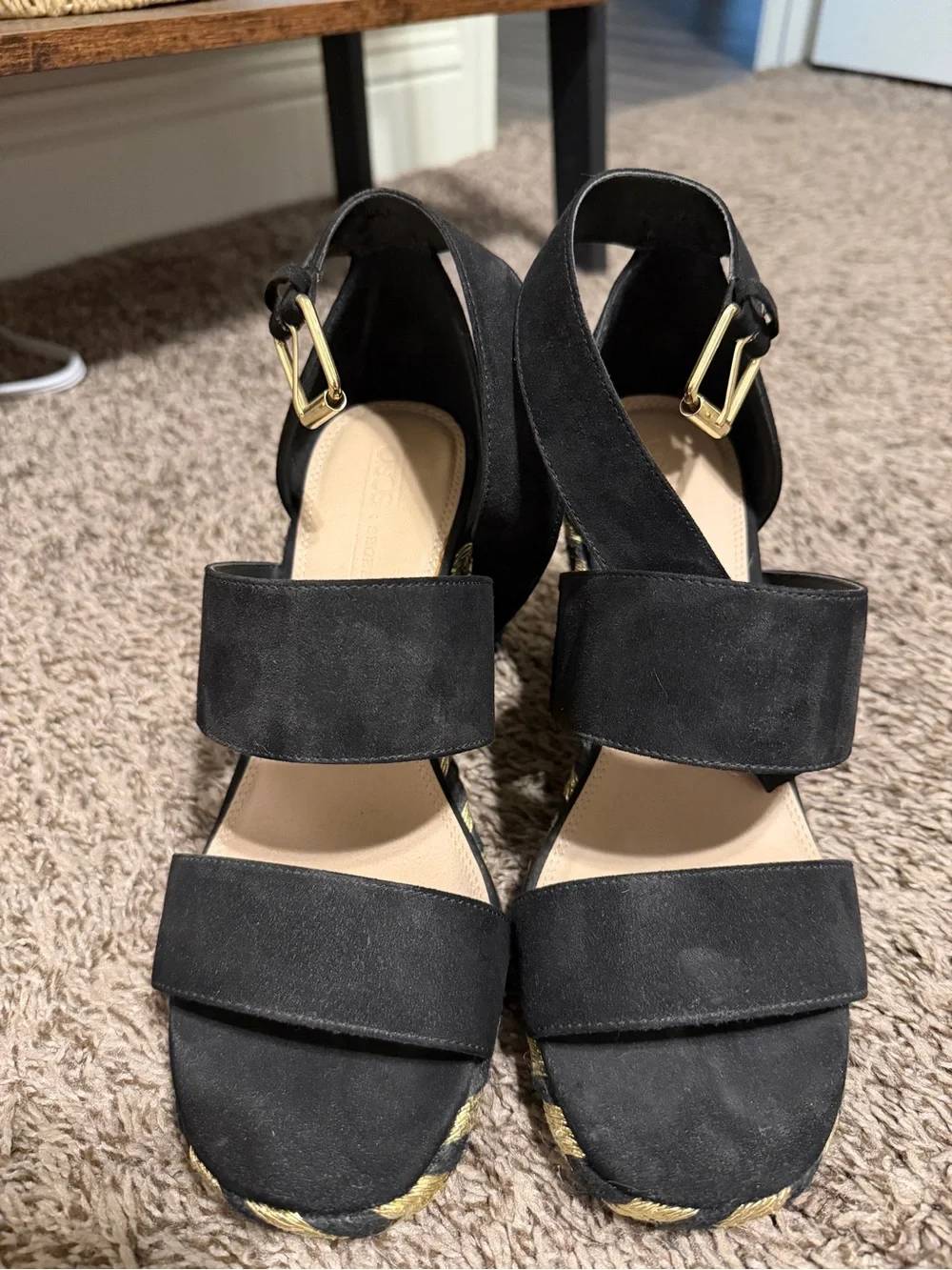 ASOS Black Wedge Sandals with Gold Braided Espadrille